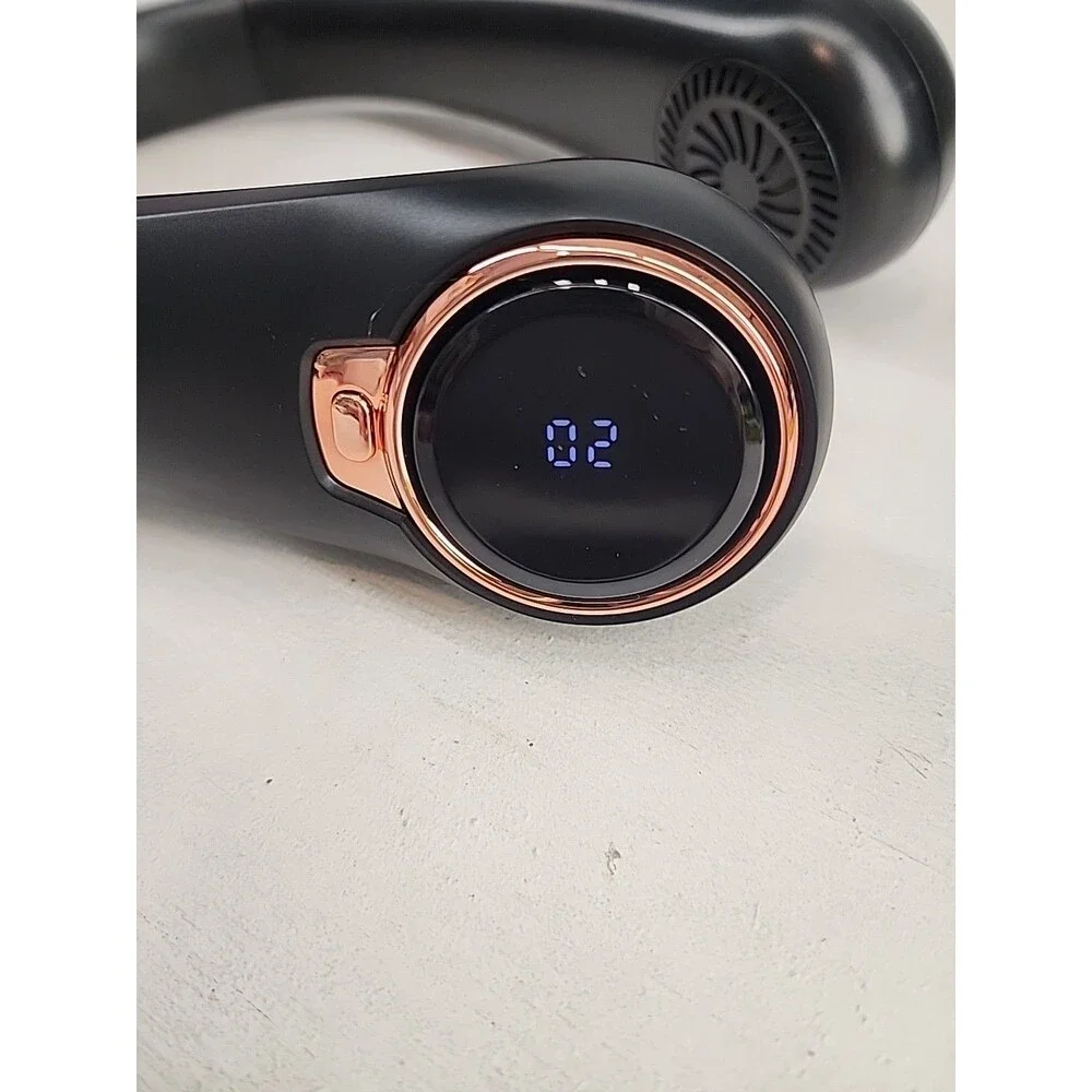 Black Neckband Personal Fan with Rose Gold Accents